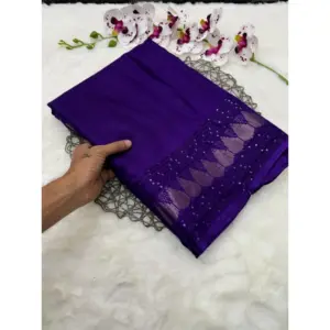 Women's Benny Crape Printed Saree With Unstitched Blouse 5.5Mtr (Purple)