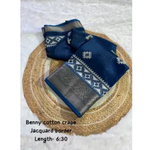 Women's Benny Crape Printed Saree With Unstitched Blouse 5.5Mtr (Blue)