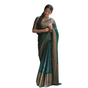 Women's Soft Lichi Silk Solid Saree With Unstitched Blouse 5.5Mtr (Green)