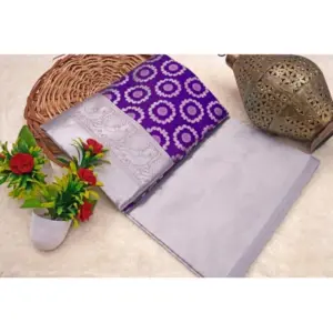Women's Soft Lichi Silk Printed Saree With Unstitched Blouse 5.5Mtr (Purple)