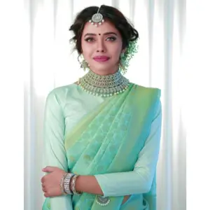 Women's Soft Lichi Silk Printed Saree With Unstitched Blouse 5.5Mtr (Light Green)