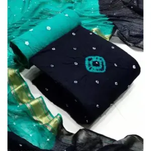 Women's Rayon Printed Unstitched Salwar Suit Material With Dupatta 2.3Mtrs (Black)