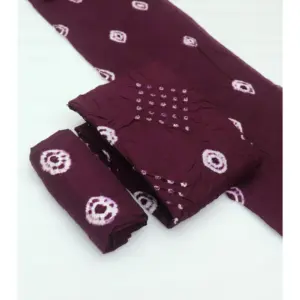 Women's Chanderi Cotton Printed Unstitched Salwar Suit Material With Dupatta 2.3Mtrs (Wine)