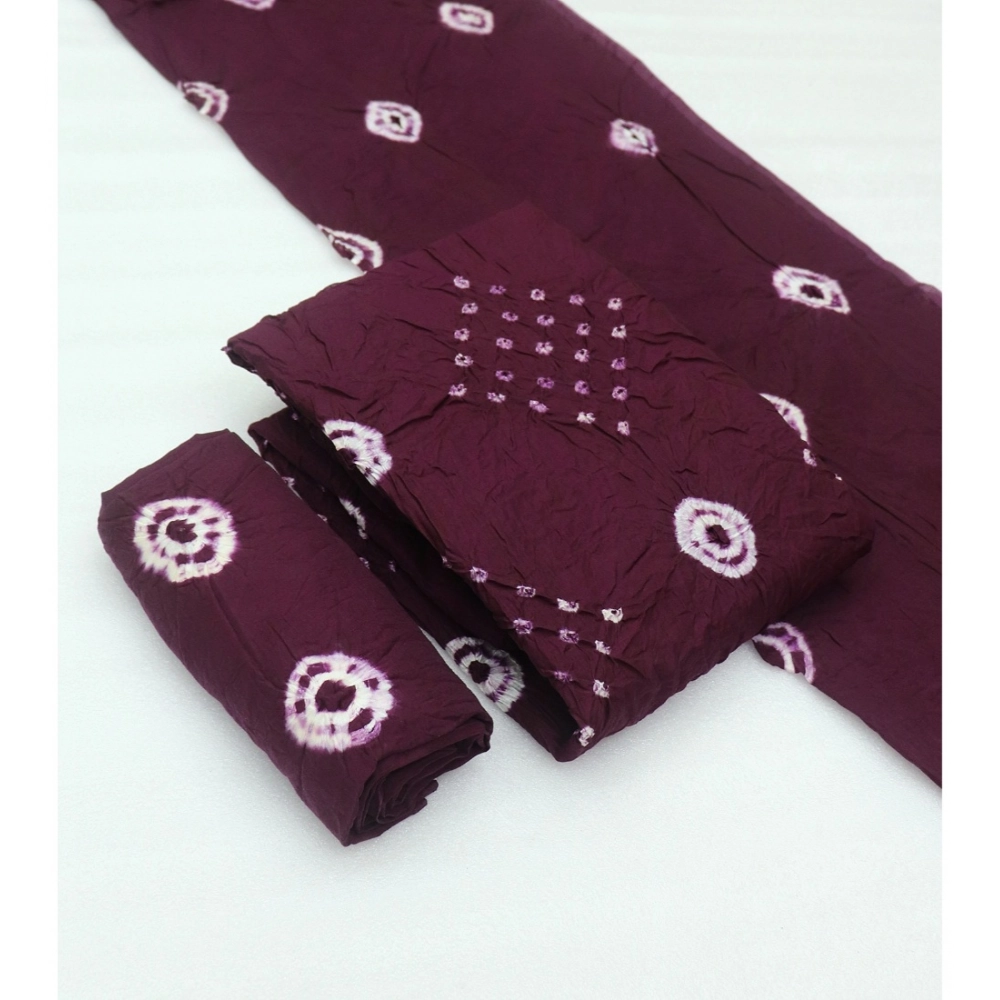 Women's Chanderi Cotton Printed Unstitched Salwar Suit Material With Dupatta 2.3Mtrs (Wine)