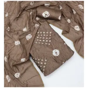 Women's Chanderi Cotton Printed Unstitched Salwar Suit Material With Dupatta 2.3Mtrs (Beige)