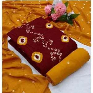 Women's Rayon Printed Unstitched Salwar Suit Material With Dupatta 2.3Mtrs (Red)