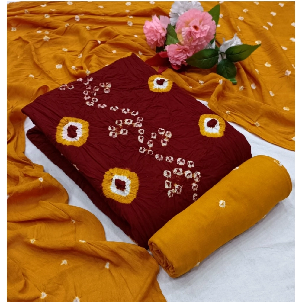 Women's Rayon Printed Unstitched Salwar Suit Material With Dupatta 2.3Mtrs (Red)