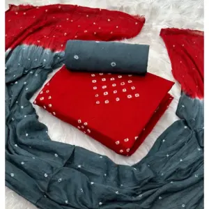 Women's Rayon Printed Unstitched Salwar Suit Material With Dupatta 2.3Mtrs (Red)