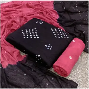 Women's Rayon Printed Unstitched Salwar Suit Material With Dupatta 2.3Mtrs (Black)