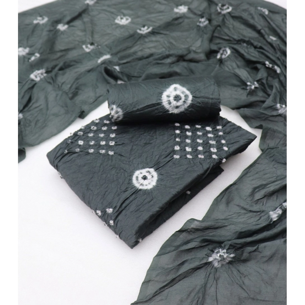 Women's Chanderi Cotton Printed Unstitched Salwar Suit Material With Dupatta 2.3Mtrs (Grey) - Image 2