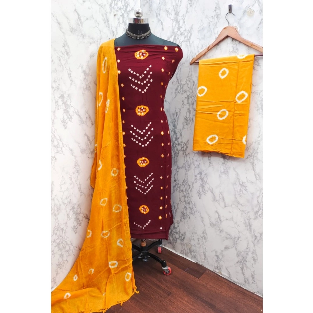 Women's Rayon Printed Unstitched Salwar Suit Material With Dupatta 2.3Mtrs (Red) - Image 2