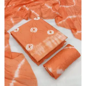 Women's Chanderi Cotton Printed Unstitched Salwar Suit Material With Dupatta 2.3Mtrs (Peach)