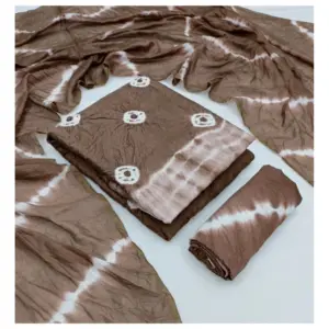 Women's Chanderi Cotton Printed Unstitched Salwar Suit Material With Dupatta 2.3Mtrs (Beige)