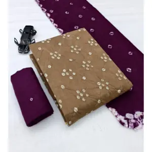 Women's Cambric Cotton Printed Unstitched Salwar Suit Material With Dupatta 2.3Mtrs (Beige)