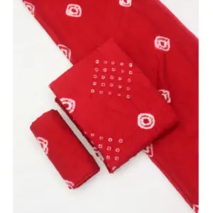 Women's Chanderi Cotton Printed Unstitched Salwar Suit Material With Dupatta 2.3Mtrs (Red)