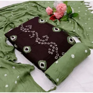 Women's Rayon Printed Unstitched Salwar Suit Material With Dupatta 2.3Mtrs (Coffee)