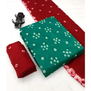 Women's Cambric Cotton Printed Unstitched Salwar Suit Material With Dupatta 2.3Mtrs (Rama)