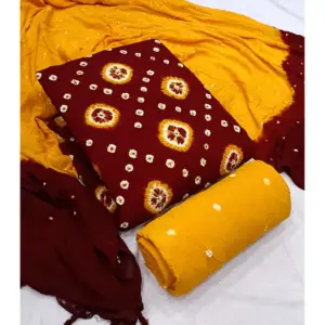 Women's Rayon Printed Unstitched Salwar Suit Material With Dupatta 2.3Mtrs (Red)