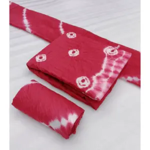 Women's Chanderi Cotton Printed Unstitched Salwar Suit Material With Dupatta 2.3Mtrs (Pink)