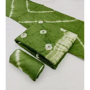 Women's Chanderi Cotton Printed Unstitched Salwar Suit Material With Dupatta 2.3Mtrs (Green)