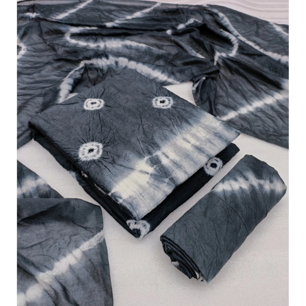 Women's Chanderi Cotton Printed Unstitched Salwar Suit Material With Dupatta 2.3Mtrs (Grey) - Image 3