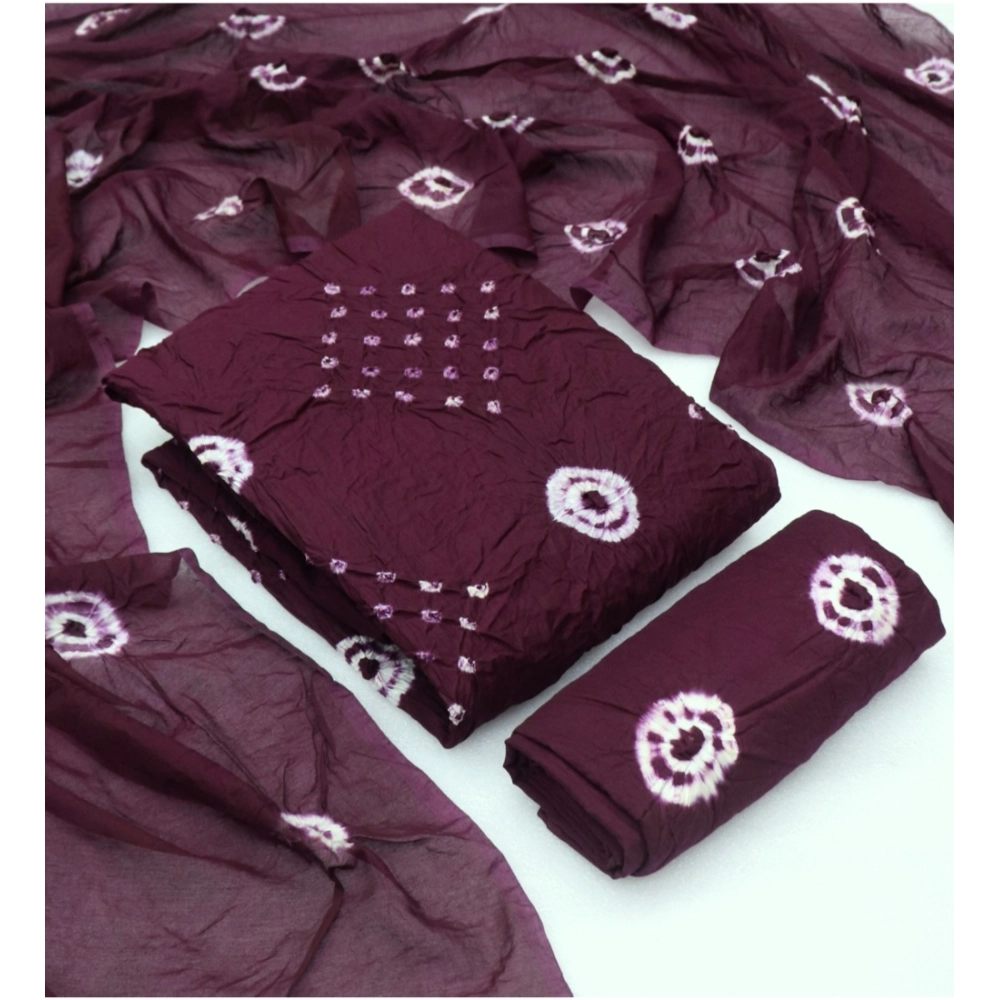 Women's Chanderi Cotton Printed Unstitched Salwar Suit Material With Dupatta 2.3Mtrs (Wine) - Image 3