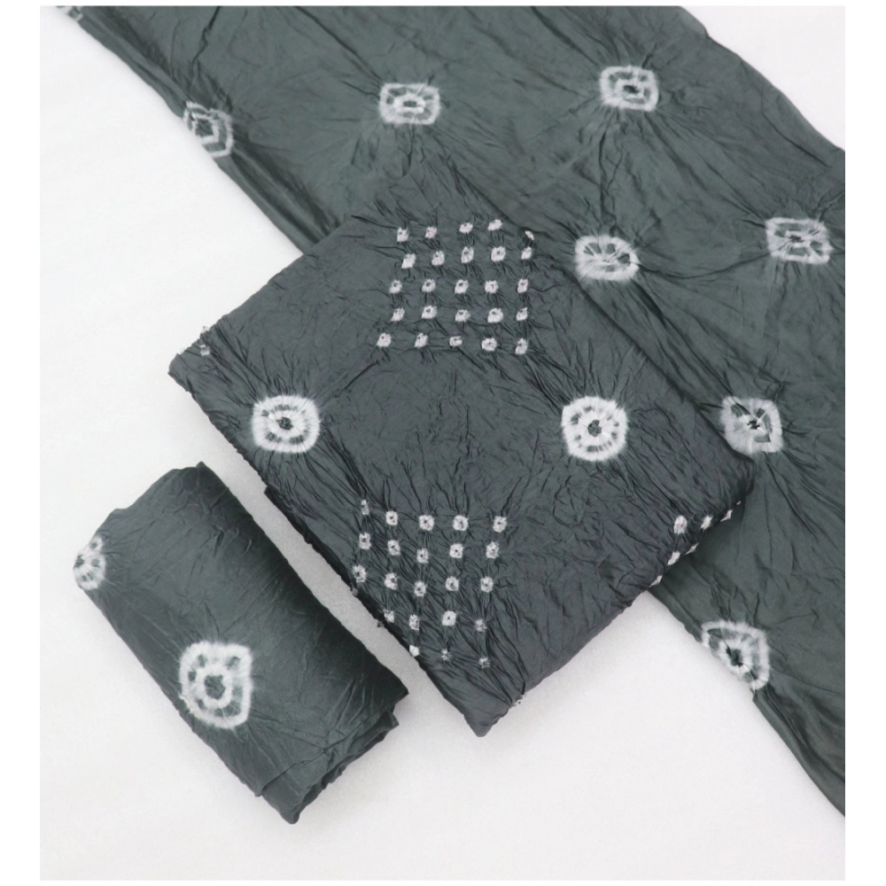 Women's Chanderi Cotton Printed Unstitched Salwar Suit Material With Dupatta 2.3Mtrs (Grey) - Image 3