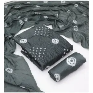 Women's Chanderi Cotton Printed Unstitched Salwar Suit Material With Dupatta 2.3Mtrs (Grey)