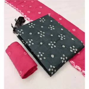 Women's Cambric Cotton Printed Unstitched Salwar Suit Material With Dupatta 2.3Mtrs (Rama)