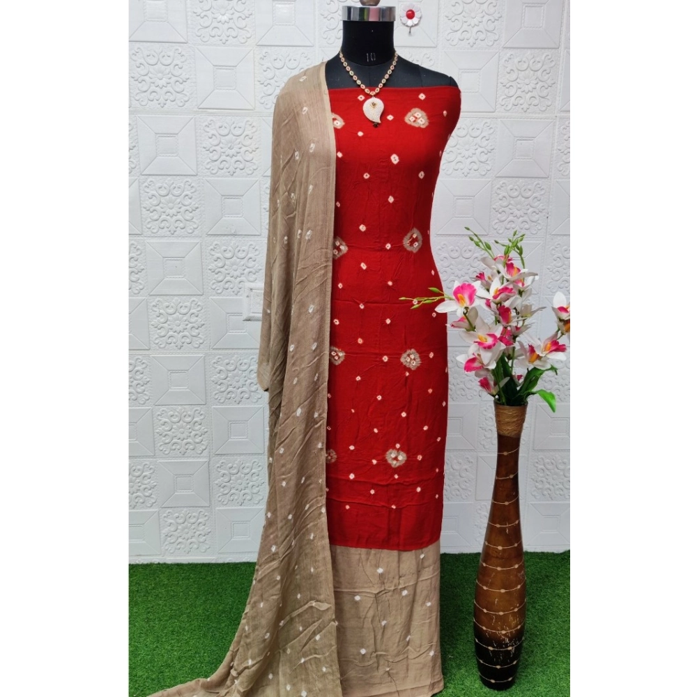 Women's Rayon Printed Unstitched Salwar Suit Material With Dupatta 2.3Mtrs (Orange) - Image 2