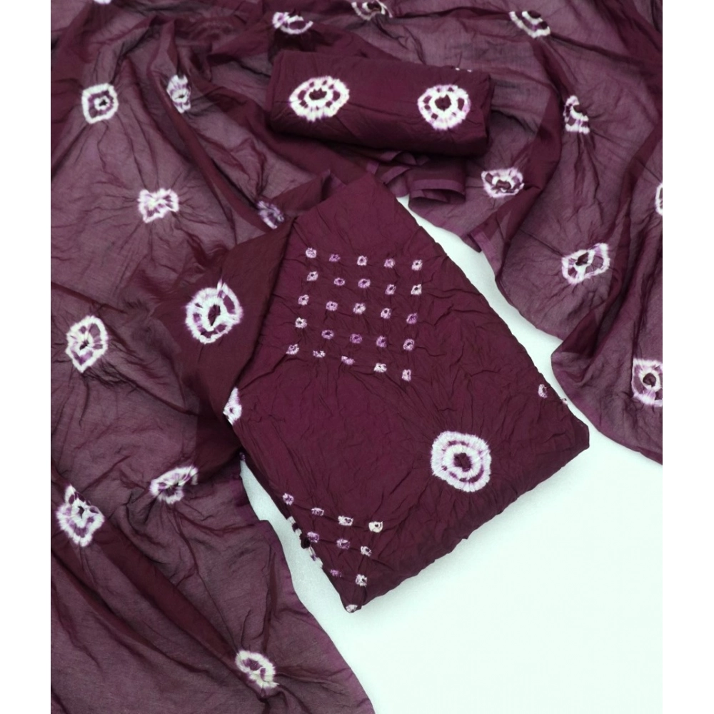 Women's Chanderi Cotton Printed Unstitched Salwar Suit Material With Dupatta 2.3Mtrs (Wine) - Image 2
