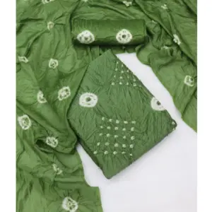 Women's Chanderi Cotton Printed Unstitched Salwar Suit Material With Dupatta 2.3Mtrs (Green)