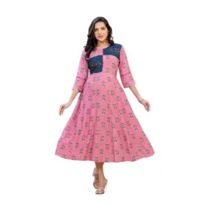 Women's Rayon  Print With Embroidery Work A-Line Kurti (Wine)