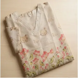 Women's Silk Printed Kurti (Golden)