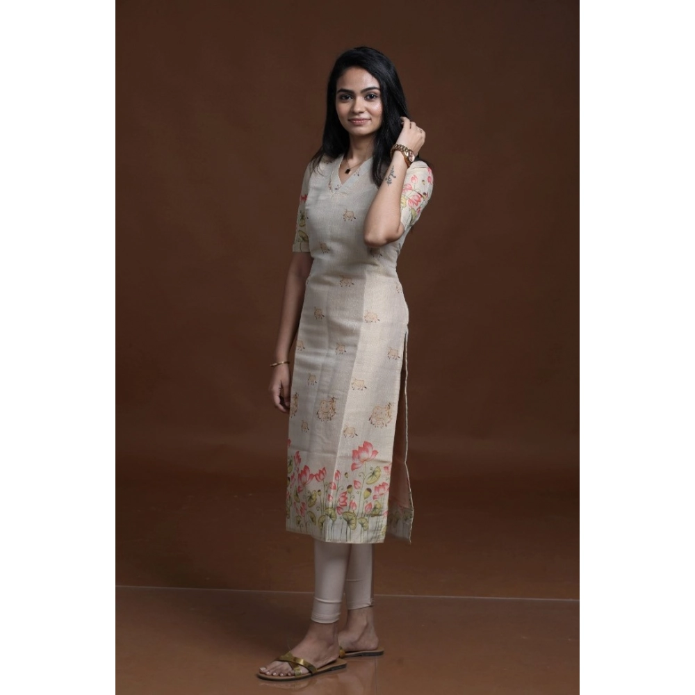 Women's Silk Printed Kurti (Golden) - Image 3