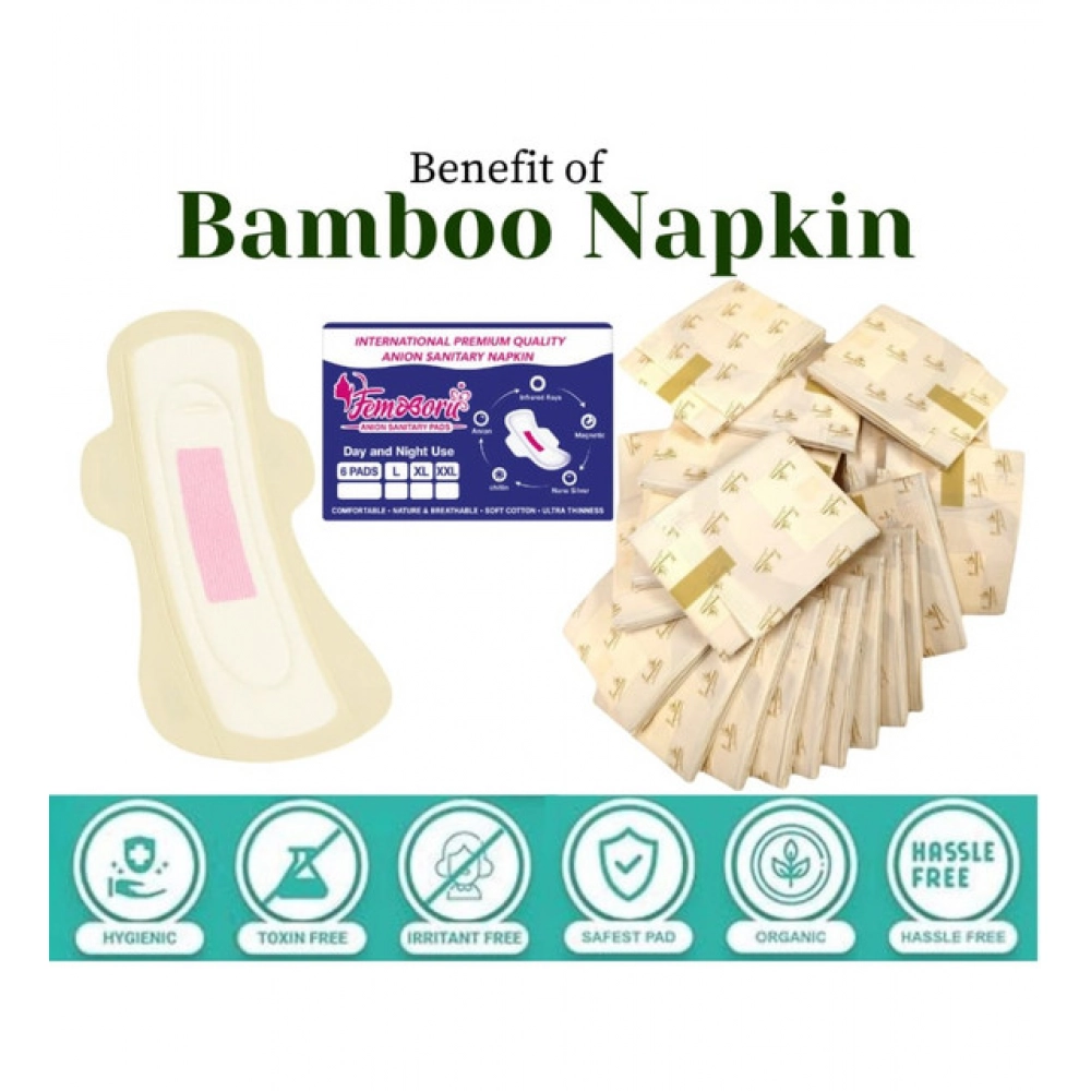 Pack of_12 Pcs Cotton Bamboo Sanitary Pads with Wings (White, each pack_6 pads) - Image 2
