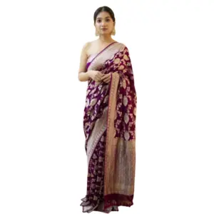 Women's Soft Litchi Silk Jacquard Work Saree With Unstitched Blouse 5.5Mtr (Purple)