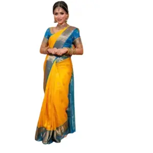 Women's Soft Litchi Silk Jacquard Work Saree With Unstitched Blouse 5.5Mtr (Yellow)