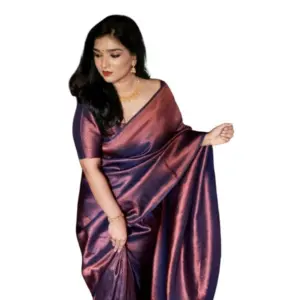 Women's Soft Litchi Silk Jacquard Work Saree With Unstitched Blouse 5.5Mtr (Purple)
