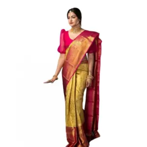Women's Soft Litchi Silk Jacquard Work Saree With Unstitched Blouse 5.5Mtr (Mustard Yellow)