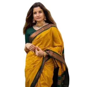 Women's Soft Litchi Silk Jacquard Work Saree With Unstitched Blouse 5.5Mtr (Yellow)