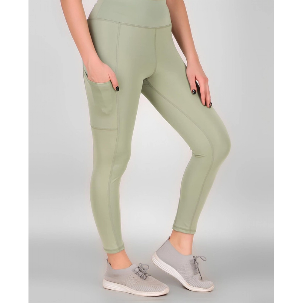 Women's Polyester Solid Ankle length High Waisted Tights (Sea Green) - Image 4