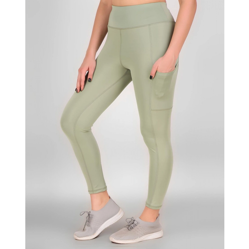 Women's Polyester Solid Ankle length High Waisted Tights (Sea Green) - Image 3