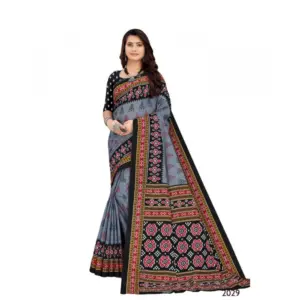 Women's Soft Pure Cotton Printed Saree With Unstitched Blouse 5.5Mtr (Grey)