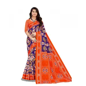 Women's Soft Pure Cotton Printed Saree With Unstitched Blouse 5.5Mtr (Orange)