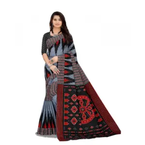 Women's Soft Pure Cotton Printed Saree With Unstitched Blouse 5.5Mtr (Grey)