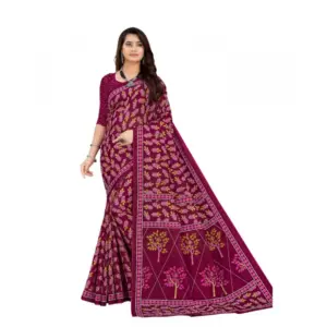 Women's Soft Pure Cotton Printed Saree With Unstitched Blouse 5.5Mtr (Wine)