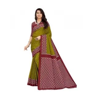 Women's Soft Pure Cotton Printed Saree With Unstitched Blouse 5.5Mtr (Mehendi green)