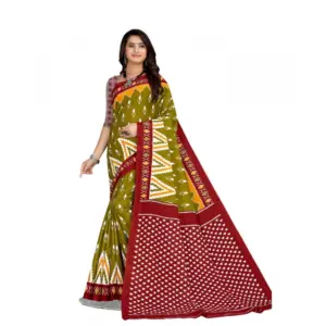 Women's Soft Pure Cotton Printed Saree With Unstitched Blouse 5.5Mtr (Multicolor)