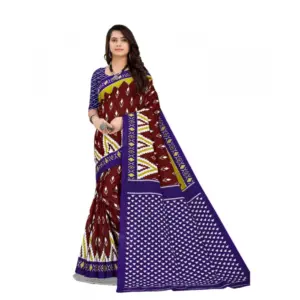 Women's Soft Pure Cotton Printed Saree With Unstitched Blouse 5.5Mtr (Brown)